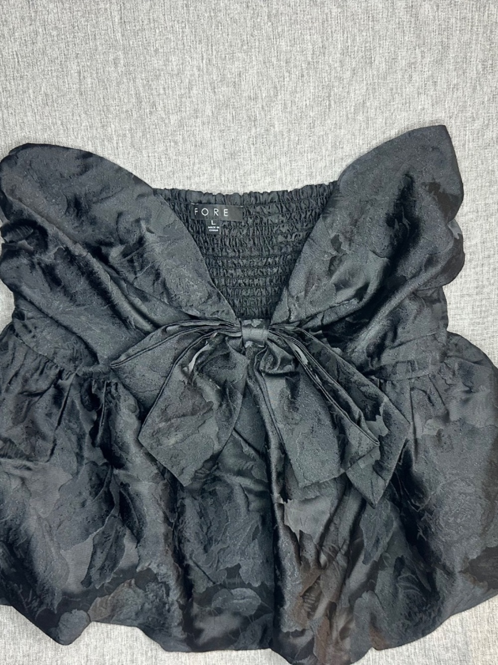 FORE Black Floral Jacquard Oversized Bow Bubble Hem Cami Top - Size L